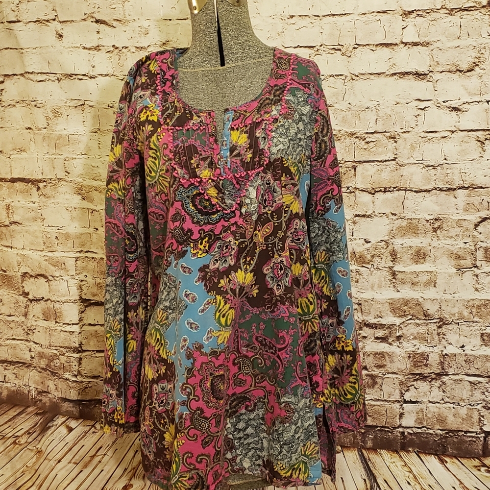Lucky Brand Boho Chic Paisley Tunic Top